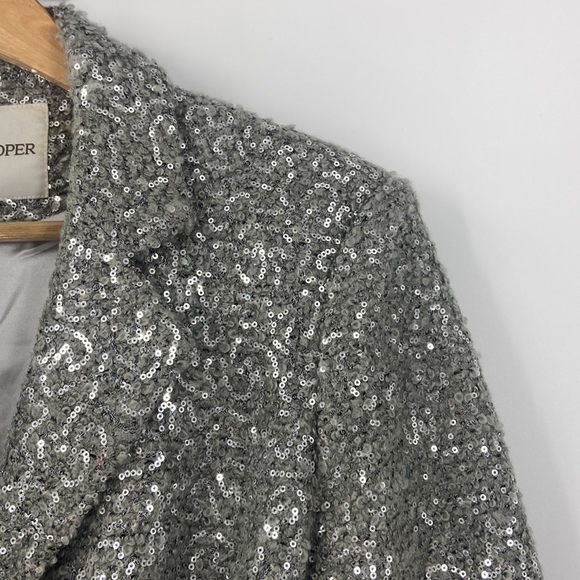 Boston Proper grey silver sequin jacket with ribbon belt - Picture 6 of 14